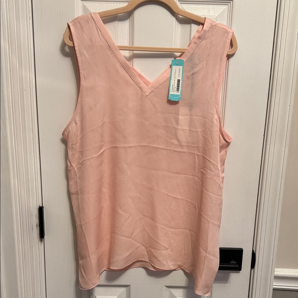 41 Hawthorne Rebekah Pink Double V Washable Silk Shell Tank Sz XL NWT